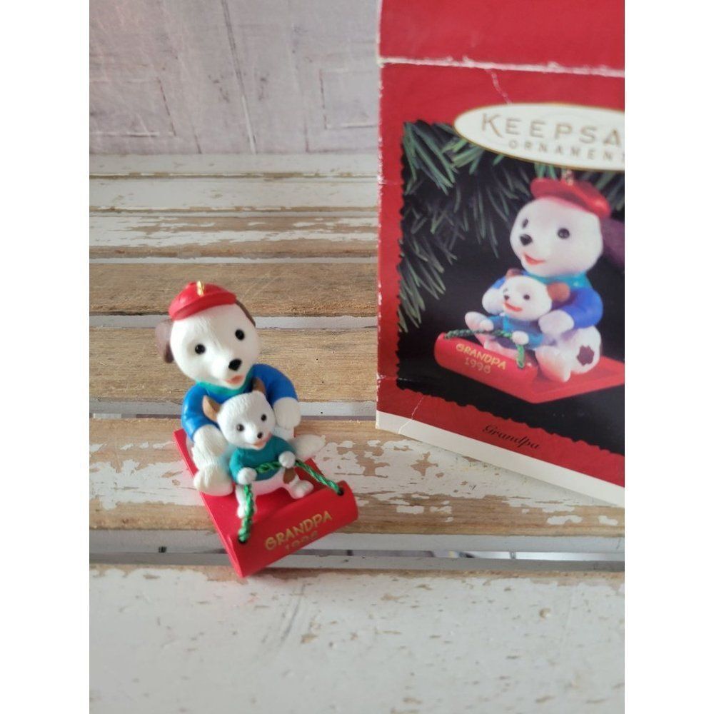 Hallmark Grandpa 1996 dog sledding sled ornament Xmas holiday tree decor vintage